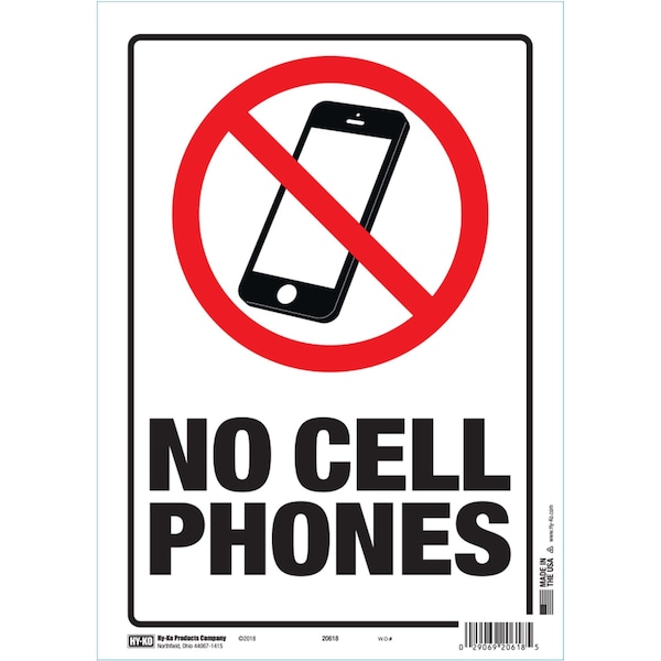 Hy-Ko No Cell Phones Sign 8.5" x 12", 10PK A20618 - main
